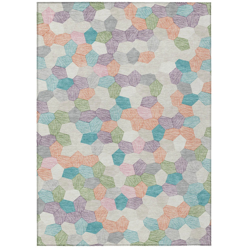 3' X 5' Pearl And Ivory Geometric Washable Indoor Outdoor Area Rug Homeroots Outdoor