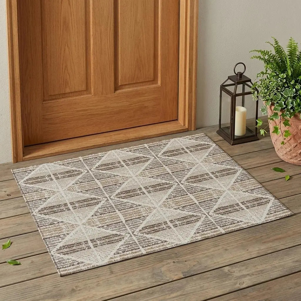 3' X 5' Pearl And Navy Blue Geometric Washable Indoor Outdoor Area Rug Homeroots Outdoor