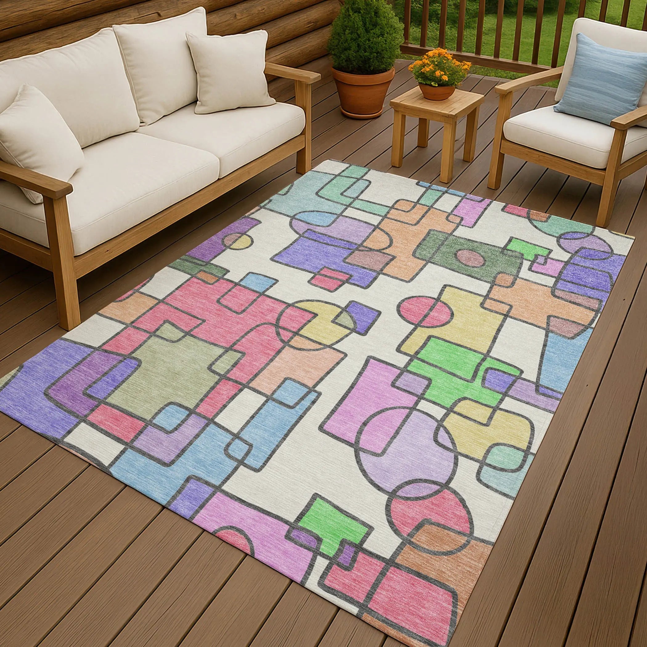 3' X 5' Pearl And Pink Geometric Washable Indoor Outdoor Area Rug Homeroots Outdoor