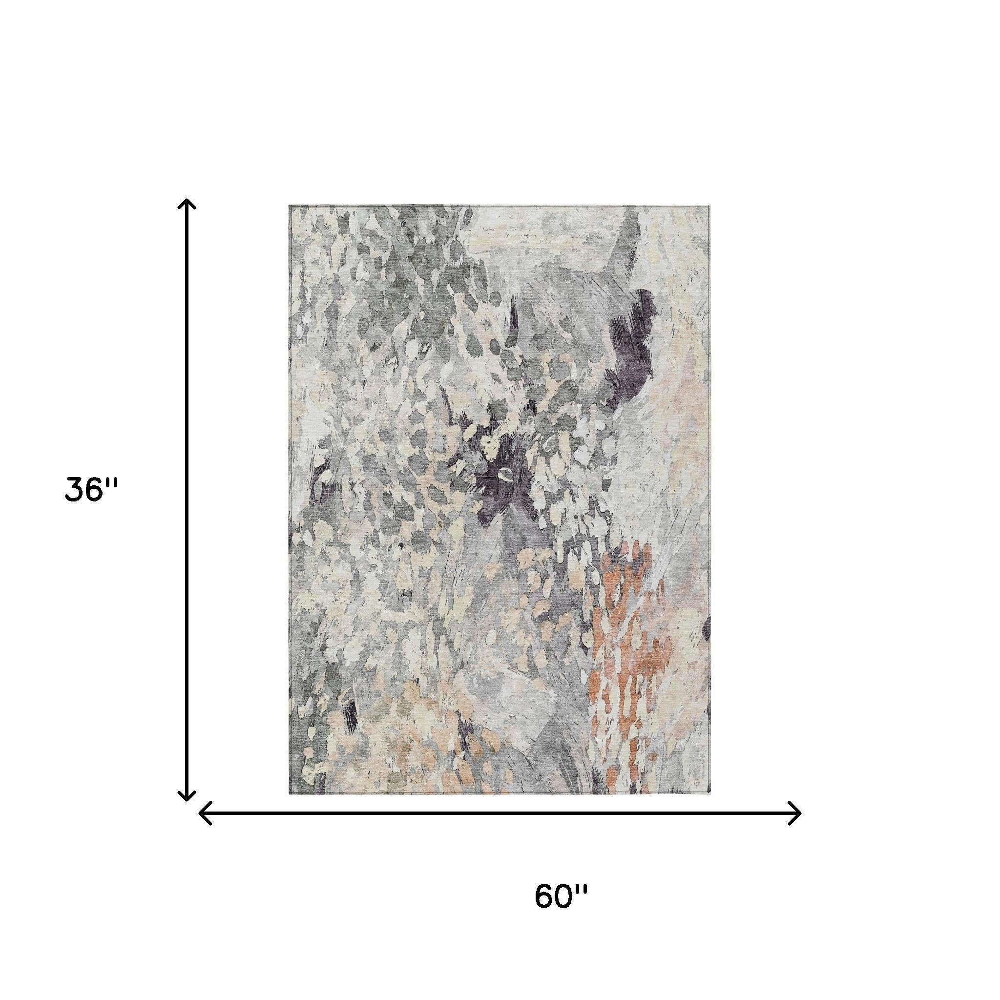 3' X 5' Pewter And Gray Abstract Washable Indoor Outdoor Area Rug Homeroots Outdoor