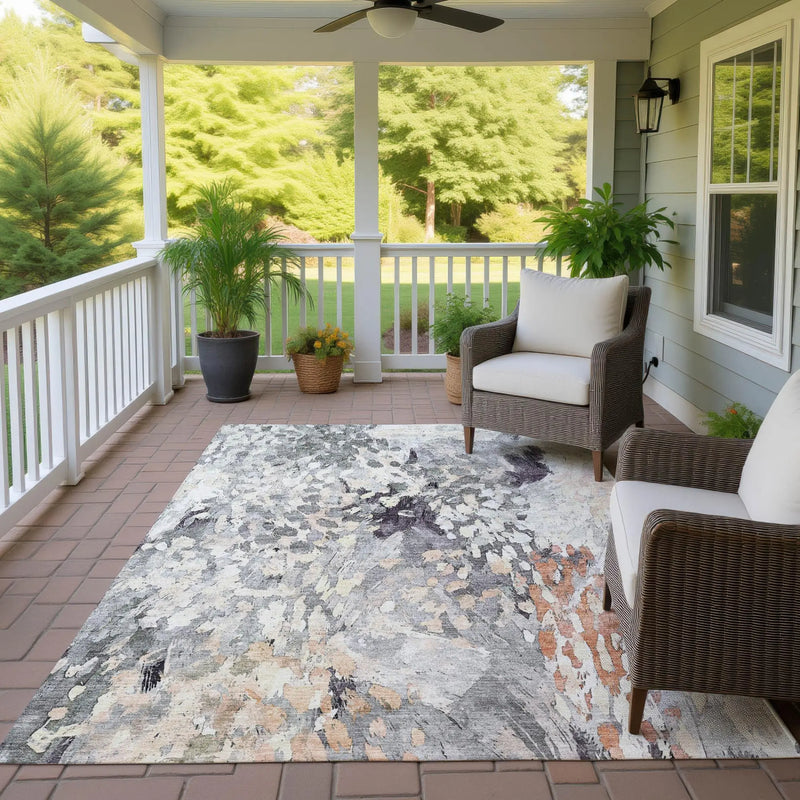 3' X 5' Pewter And Gray Abstract Washable Indoor Outdoor Area Rug Homeroots Outdoor