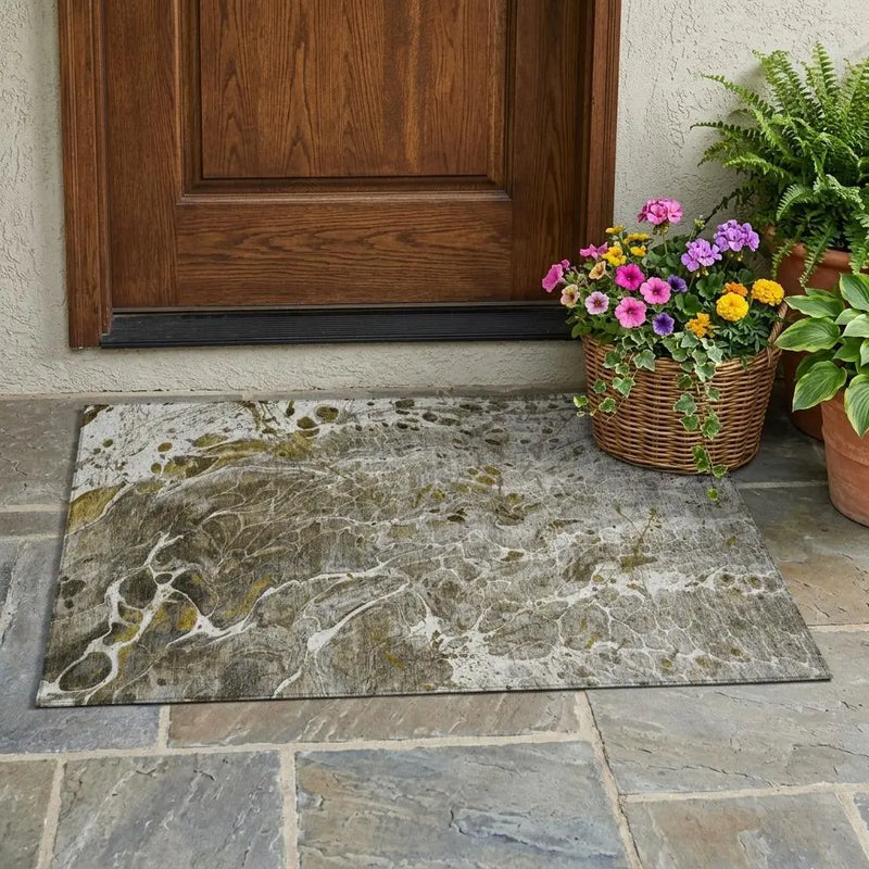 3' X 5' Pewter And Gray Abstract Washable Indoor Outdoor Area Rug Homeroots Outdoor