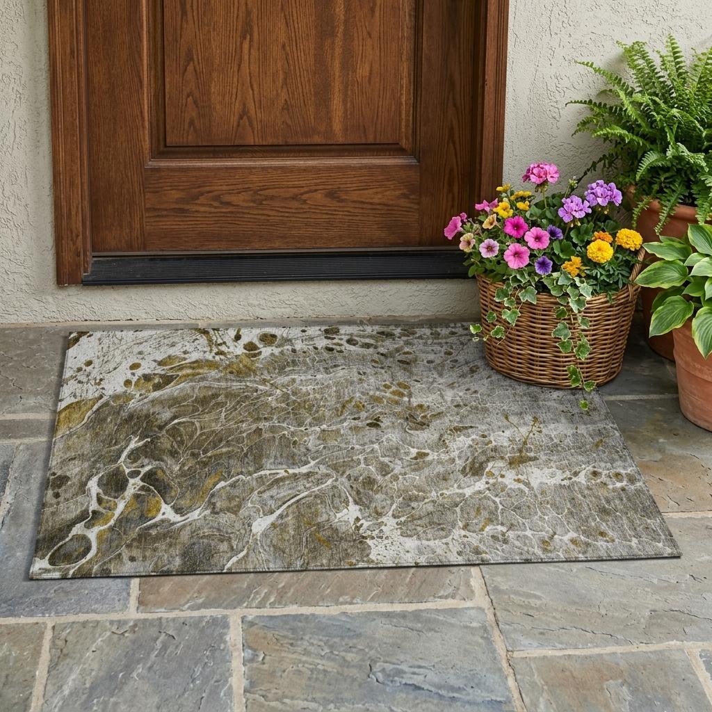 3' X 5' Pewter And Gray Abstract Washable Indoor Outdoor Area Rug Homeroots Outdoor