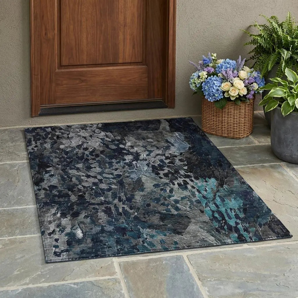 3' X 5' Pewter And Gray Abstract Washable Indoor Outdoor Area Rug Homeroots Outdoor