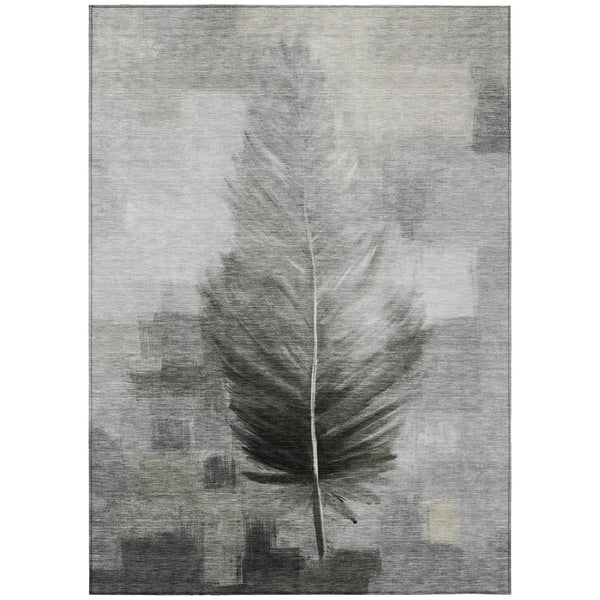 3' X 5' Pewter And Gray Botanical Leaves Washable Indoor Outdoor Area Rug Homeroots Outdoor