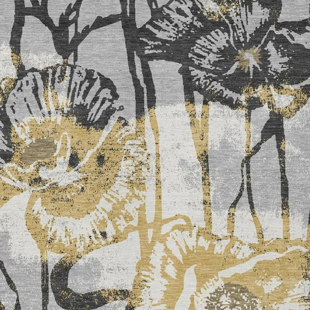 3' X 5' Pewter And Gray Floral Washable Indoor Outdoor Area Rug Homeroots Outdoor