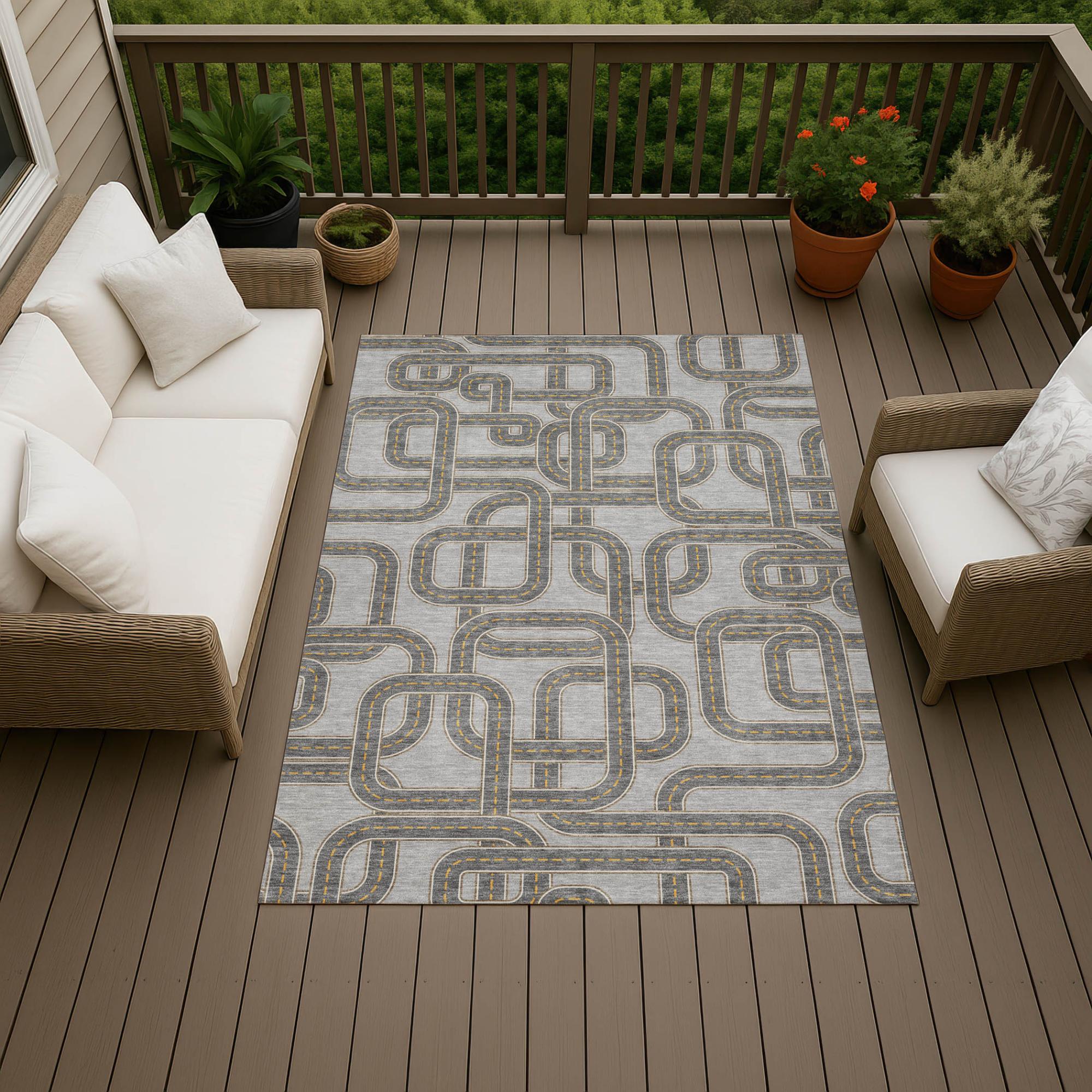 3' X 5' Pewter And Gray Geometric Washable Indoor Outdoor Area Rug Homeroots Outdoor