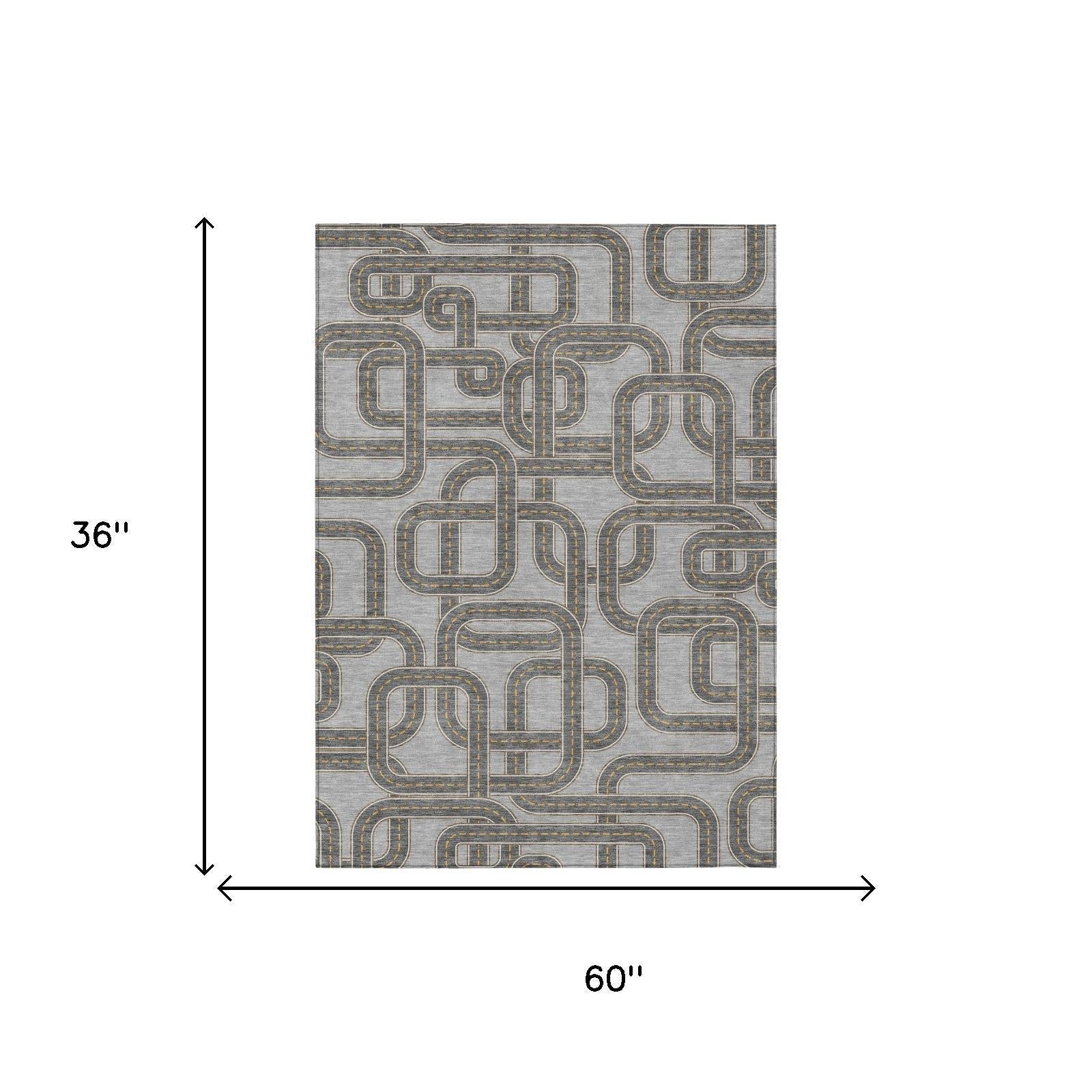 3' X 5' Pewter And Gray Geometric Washable Indoor Outdoor Area Rug Homeroots Outdoor