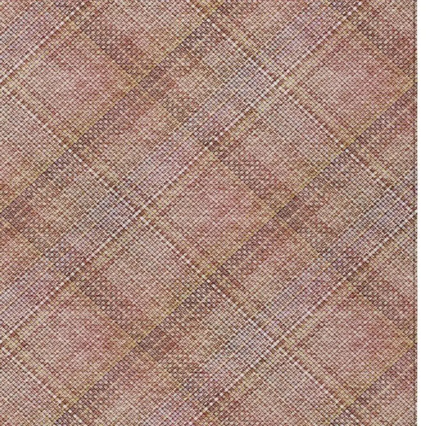 3' X 5' Pink And Beige Plaid Washable Indoor Outdoor Area Rug Homeroots Outdoor