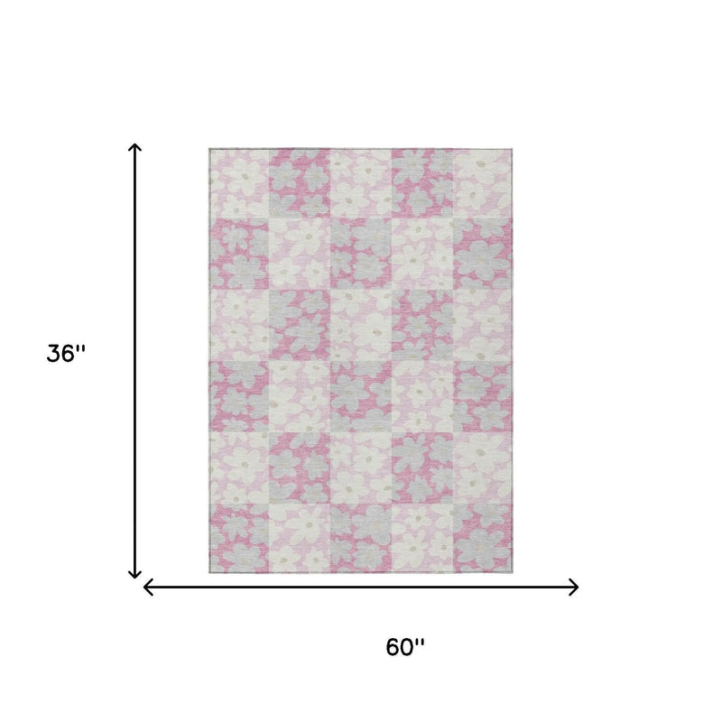 3' X 5' Pink And Gray Floral Washable Indoor Outdoor Area Rug Homeroots Outdoor