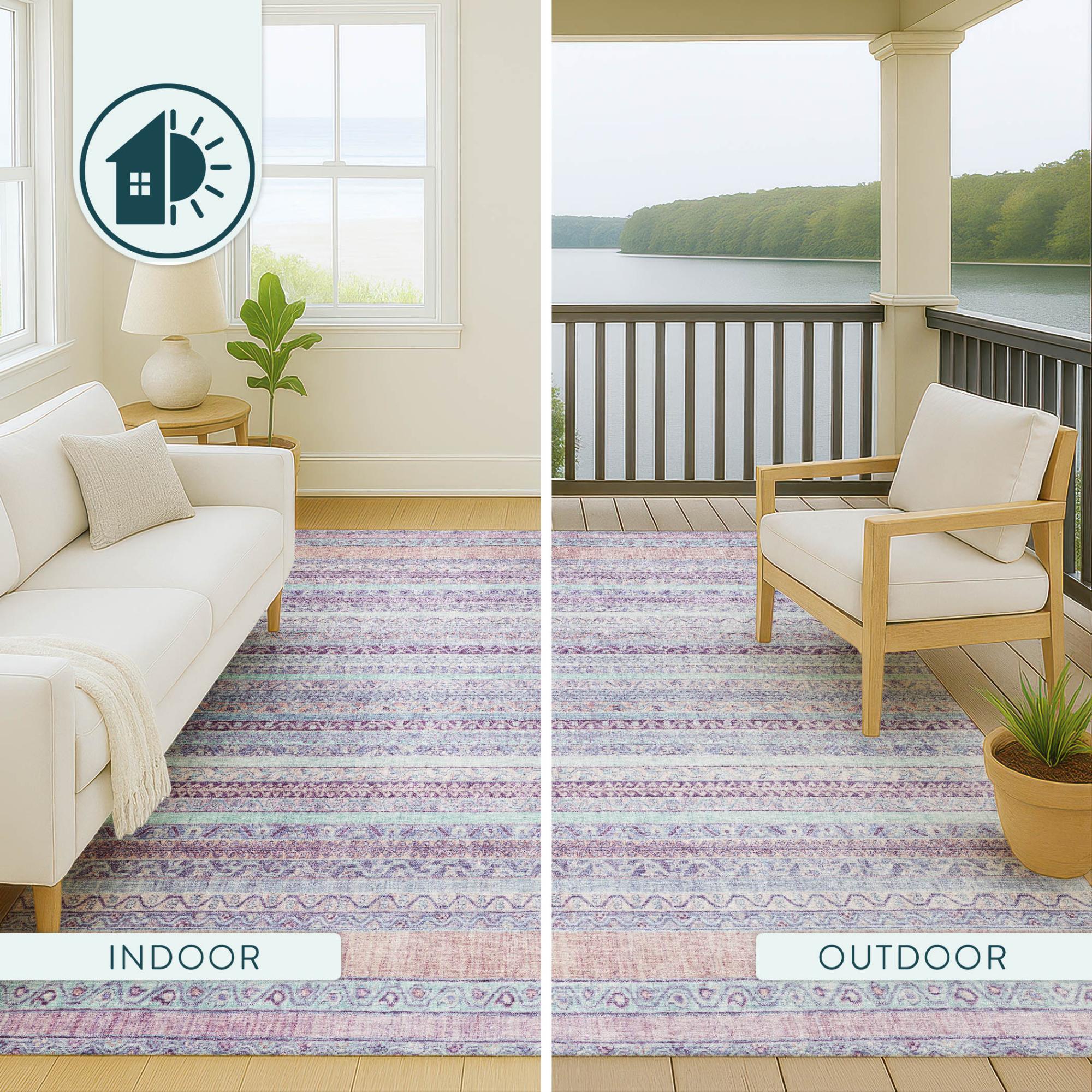 3' X 5' Pink And Lavender Striped Washable Indoor Outdoor Area Rug Homeroots Outdoor
