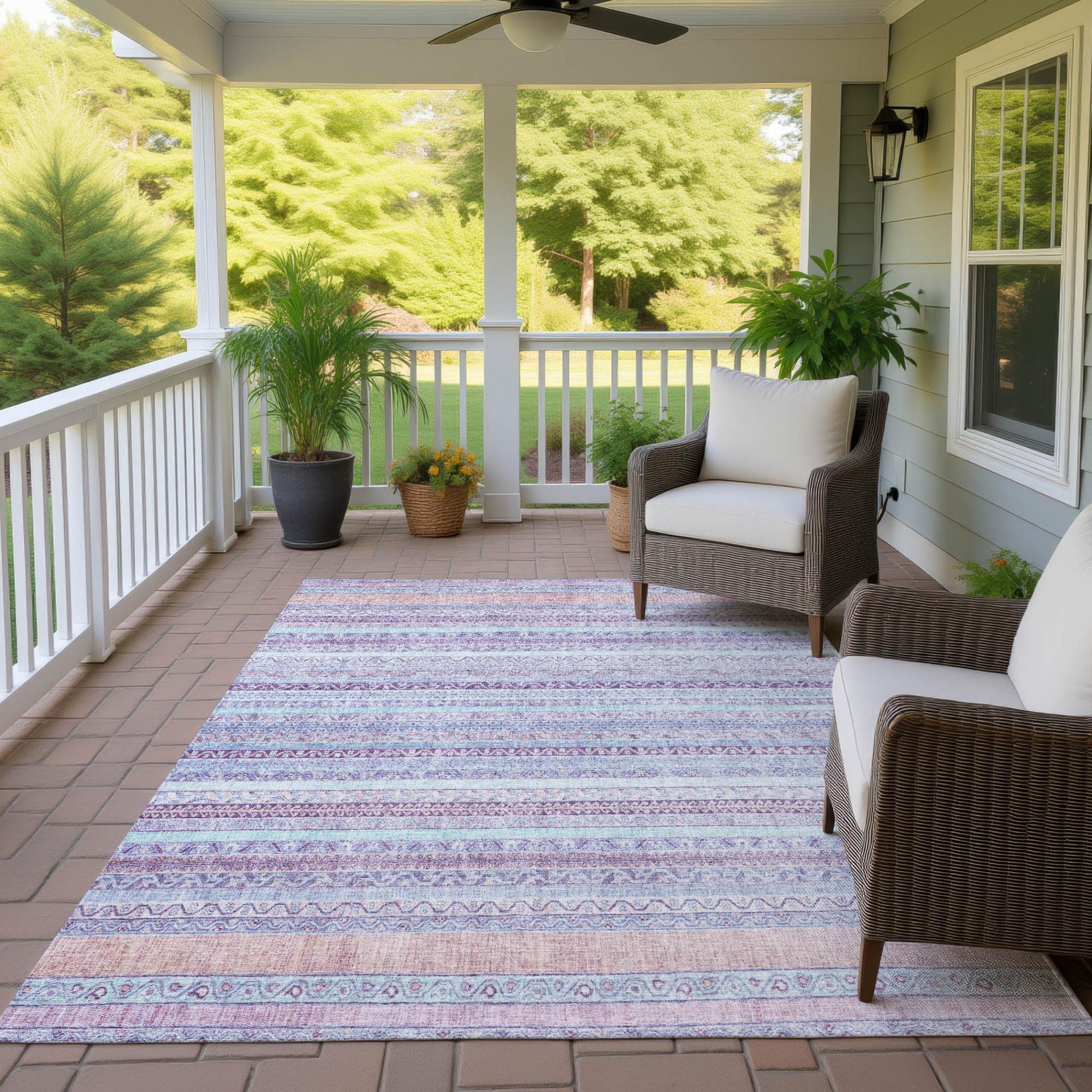 3' X 5' Pink And Lavender Striped Washable Indoor Outdoor Area Rug Homeroots Outdoor