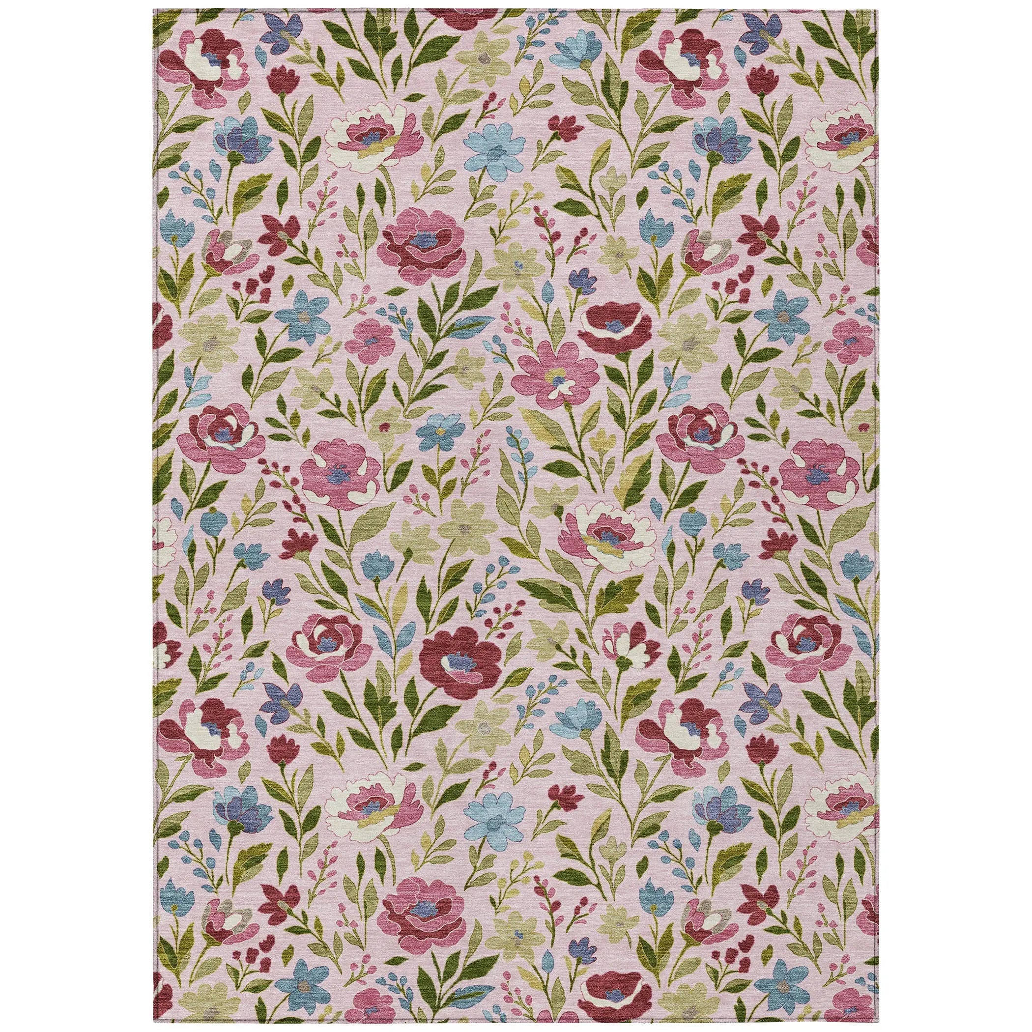 3' X 5' Pink And Linen Floral Washable Indoor Outdoor Area Rug Homeroots Outdoor