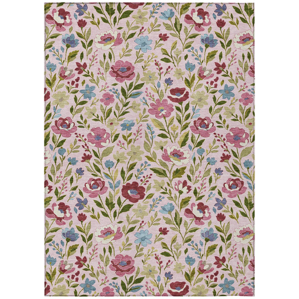 3' X 5' Pink And Linen Floral Washable Indoor Outdoor Area Rug Homeroots Outdoor