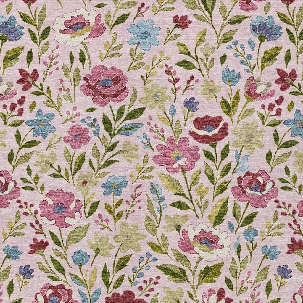 3' X 5' Pink And Linen Floral Washable Indoor Outdoor Area Rug Homeroots Outdoor