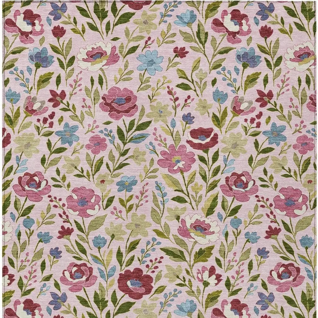 3' X 5' Pink And Linen Floral Washable Indoor Outdoor Area Rug Homeroots Outdoor