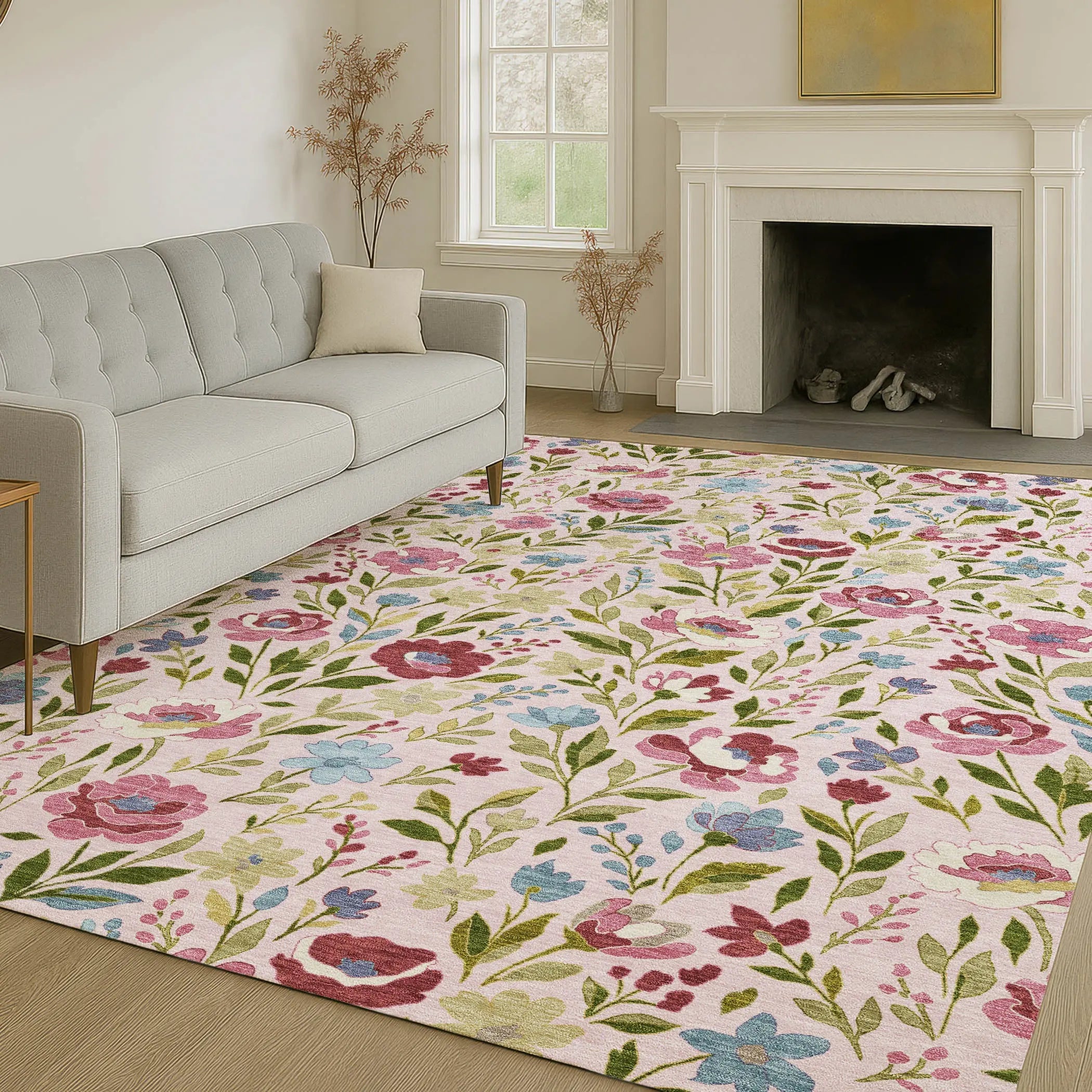 3' X 5' Pink And Linen Floral Washable Indoor Outdoor Area Rug Homeroots Outdoor