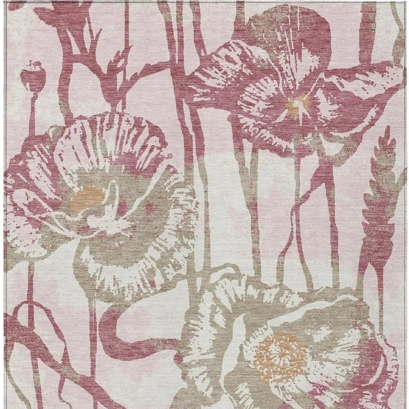 3' X 5' Pink And Linen Floral Washable Indoor Outdoor Area Rug Homeroots Outdoor