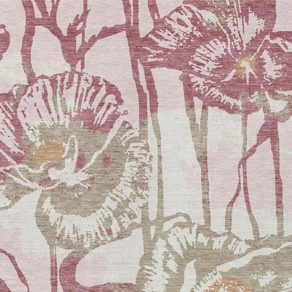 3' X 5' Pink And Linen Floral Washable Indoor Outdoor Area Rug Homeroots Outdoor