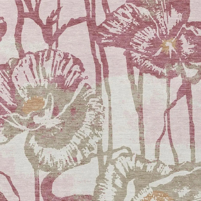 3' X 5' Pink And Linen Floral Washable Indoor Outdoor Area Rug Homeroots Outdoor