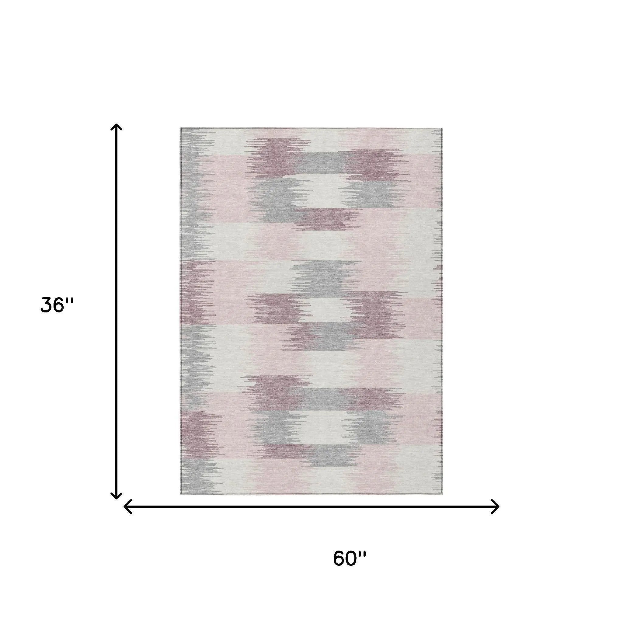 3' X 5' Pink And Linen Geometric Washable Indoor Outdoor Area Rug Homeroots Outdoor