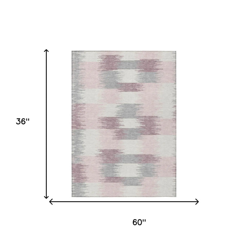 3' X 5' Pink And Linen Geometric Washable Indoor Outdoor Area Rug Homeroots Outdoor