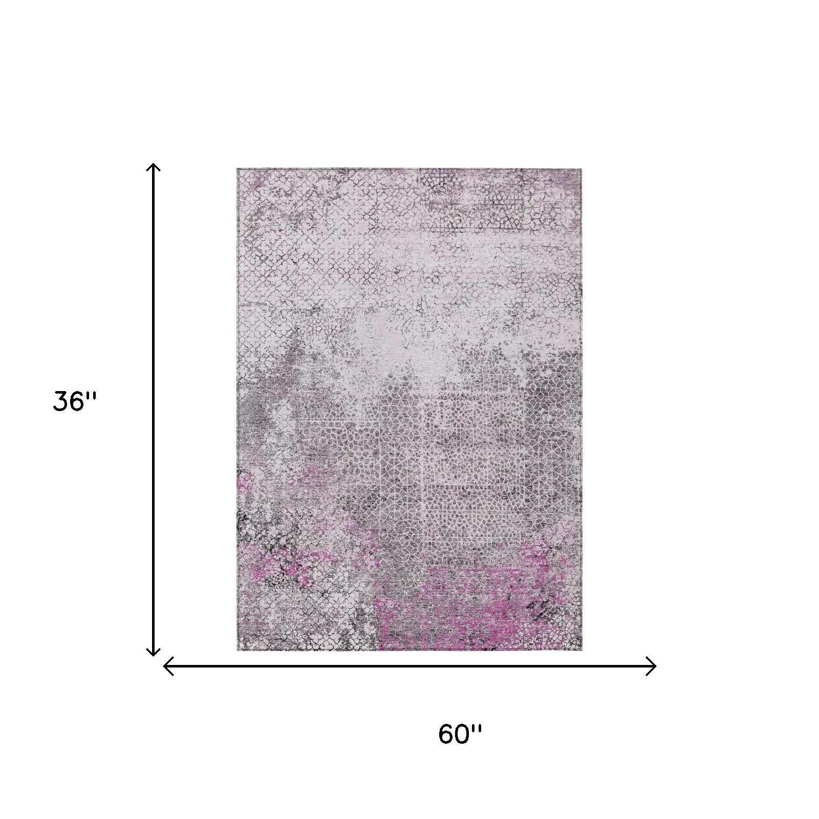 3' X 5' Pink And Pewter Abstract Washable Indoor Outdoor Area Rug Homeroots Outdoor