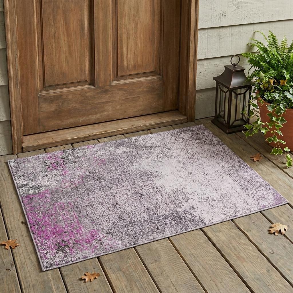 3' X 5' Pink And Pewter Abstract Washable Indoor Outdoor Area Rug Homeroots Outdoor