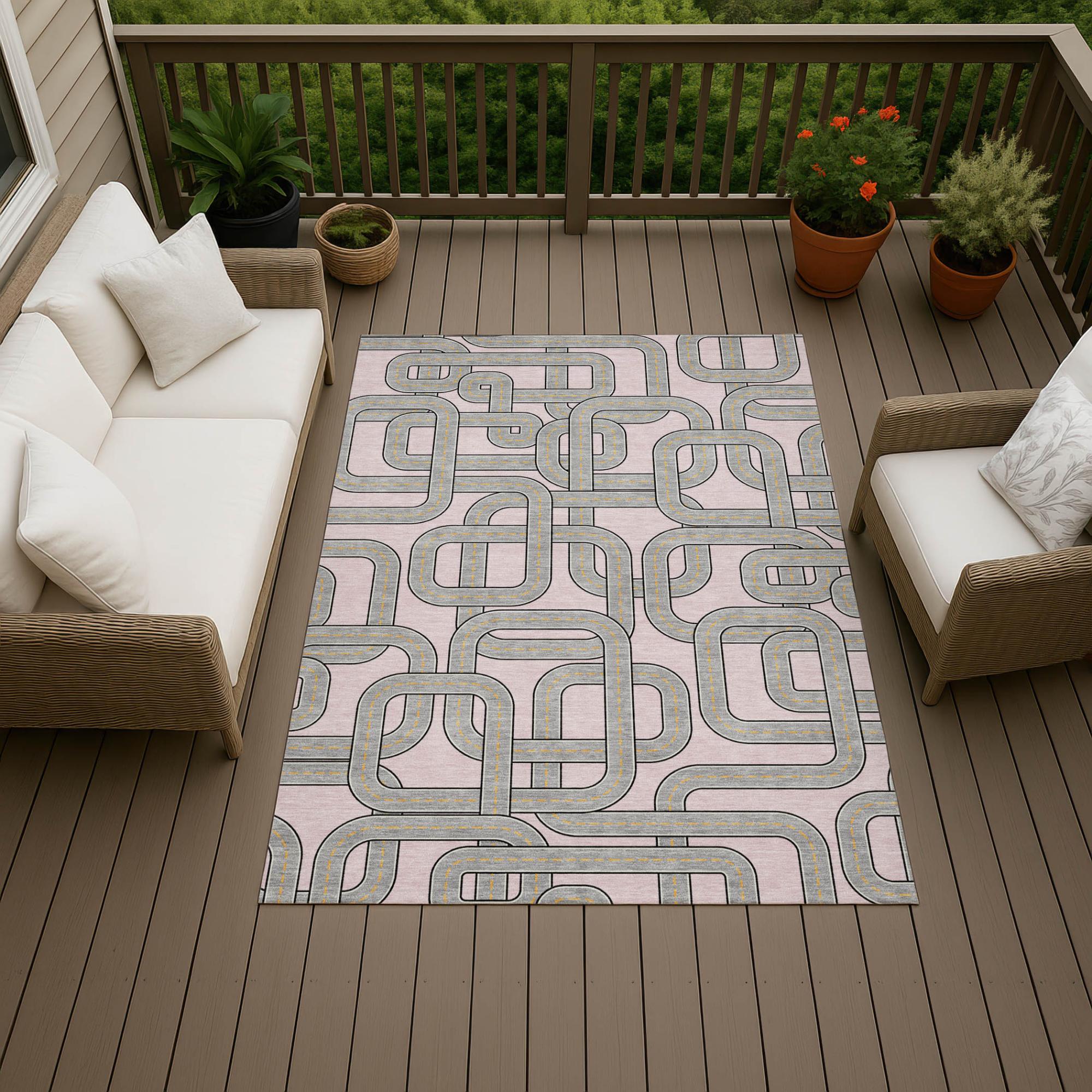 3' X 5' Pink And Pewter Geometric Washable Indoor Outdoor Area Rug Homeroots Outdoor