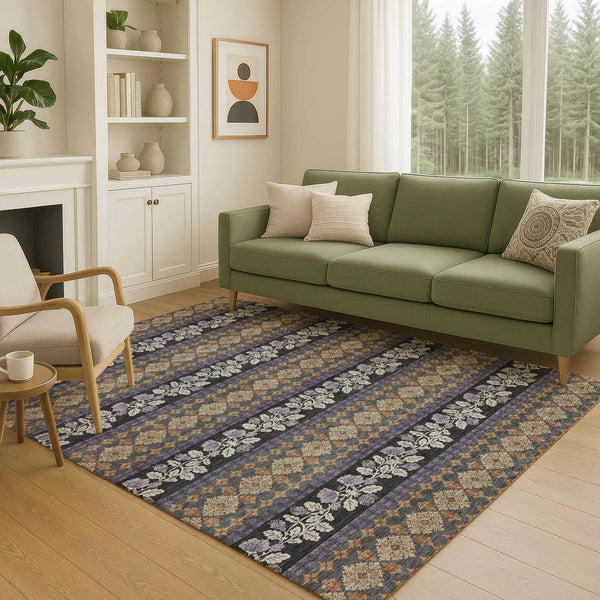 3' X 5' Plum And Copper Striped Washable Indoor Outdoor Area Rug Homeroots Outdoor