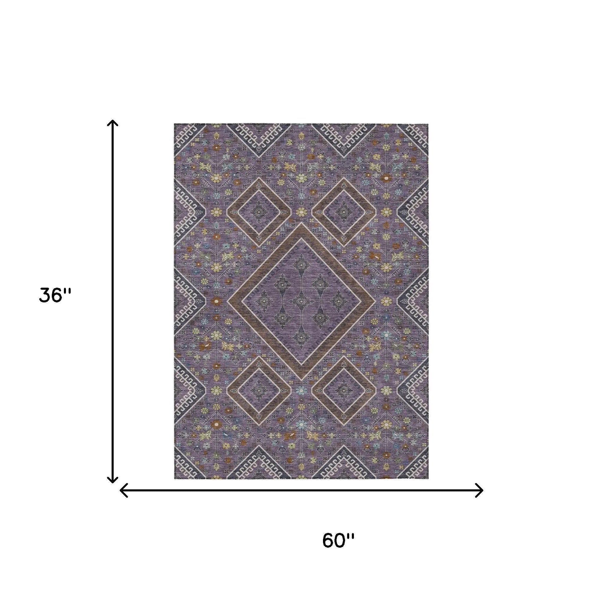 3' X 5' Plum And Eggplant Medallion Washable Indoor Outdoor Area Rug Homeroots Outdoor