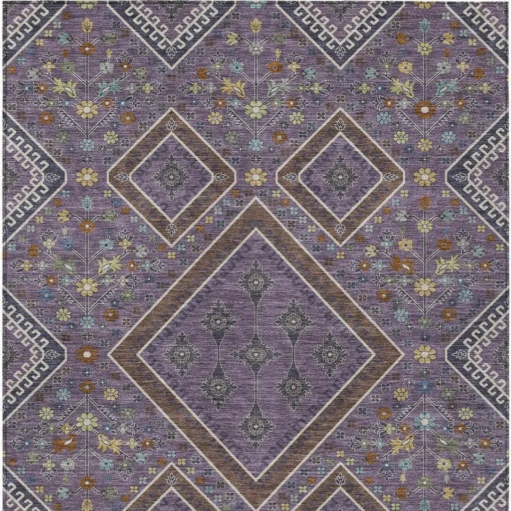 3' X 5' Plum And Eggplant Medallion Washable Indoor Outdoor Area Rug Homeroots Outdoor
