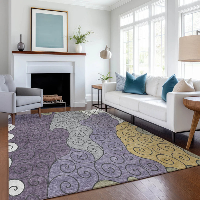 3' X 5' Plum And Gray Abstract Washable Indoor Outdoor Area Rug Homeroots Outdoor