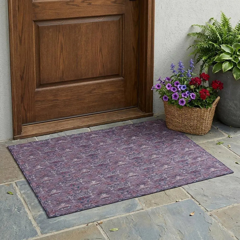 3' X 5' Plum And Gray Floral Washable Indoor Outdoor Area Rug Homeroots Outdoor