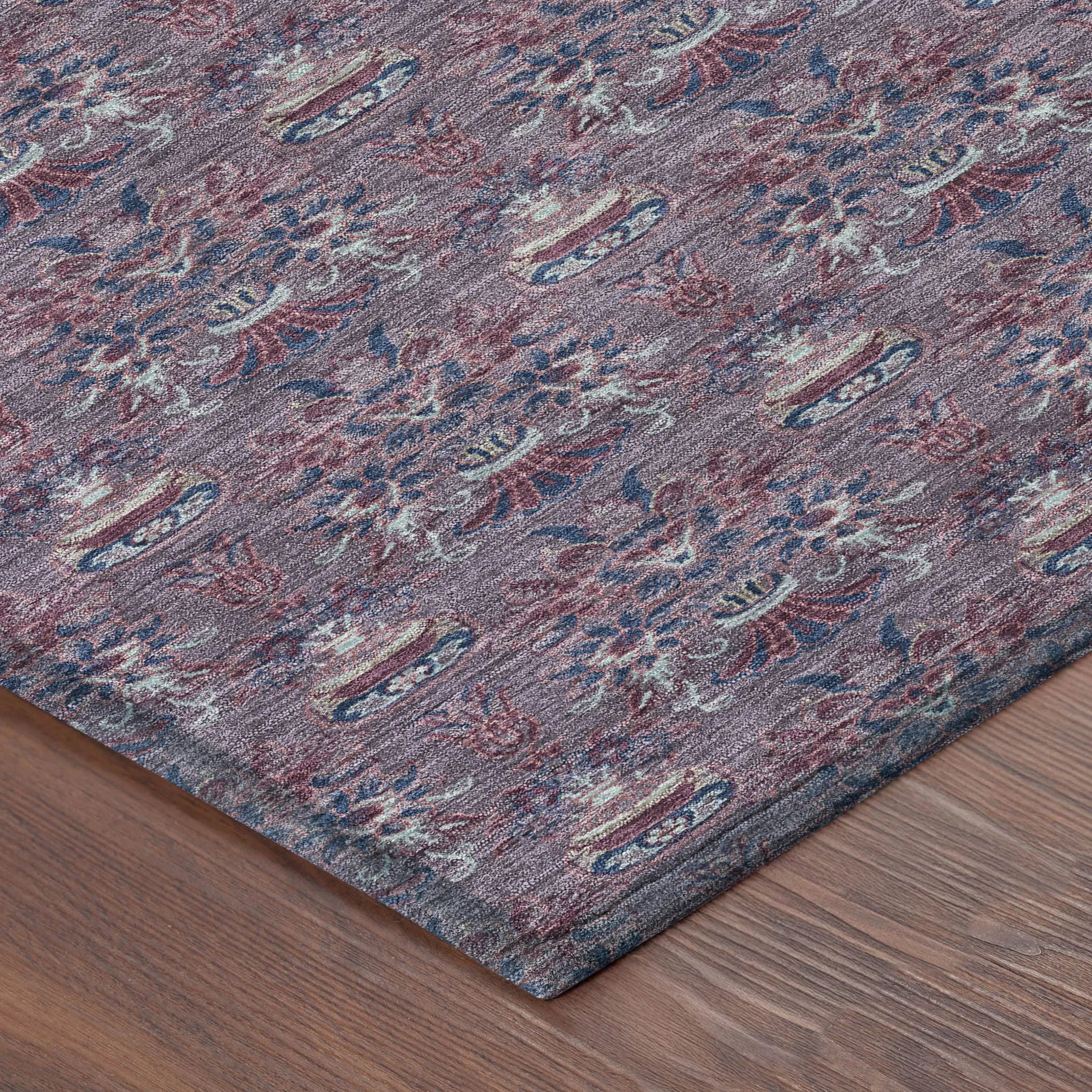 3' X 5' Plum And Gray Floral Washable Indoor Outdoor Area Rug Homeroots Outdoor