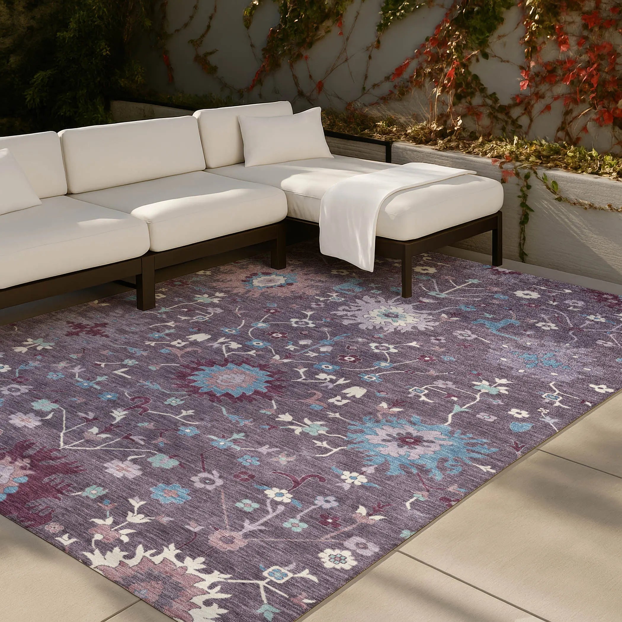 3' X 5' Plum And Lavender Faux Bois Washable Indoor Outdoor Area Rug Homeroots Outdoor