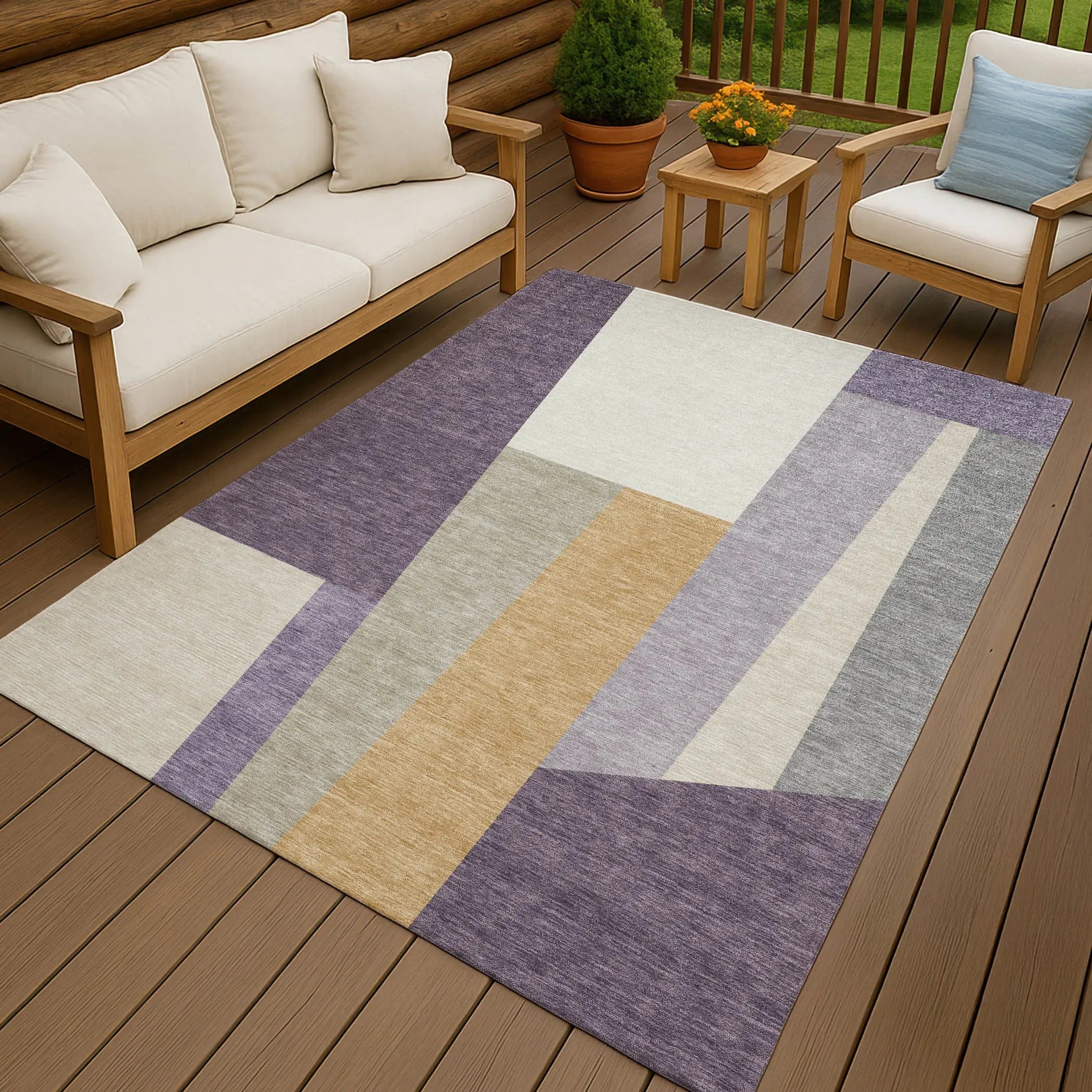3' X 5' Plum And Lavender Geometric Washable Indoor Outdoor Area Rug Homeroots Outdoor