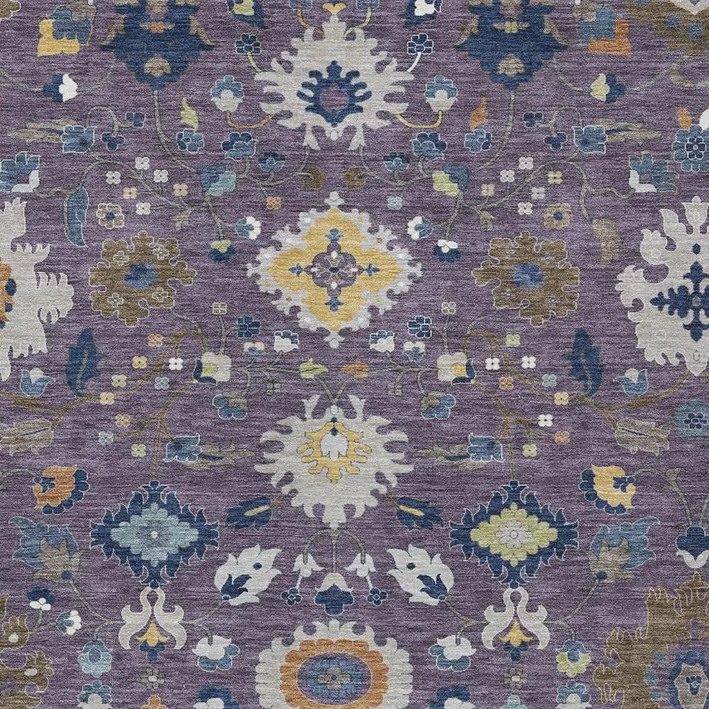 3' X 5' Plum And Navy Blue Floral Medallion Washable Indoor Outdoor Area Rug Homeroots Outdoor