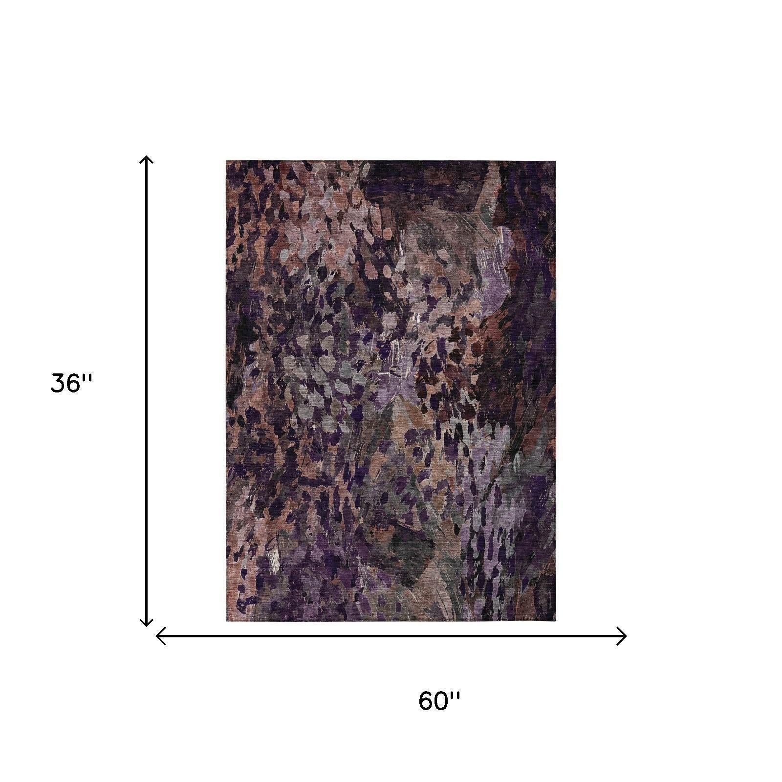 3' X 5' Plum And Purple Abstract Washable Indoor Outdoor Area Rug Homeroots Outdoor