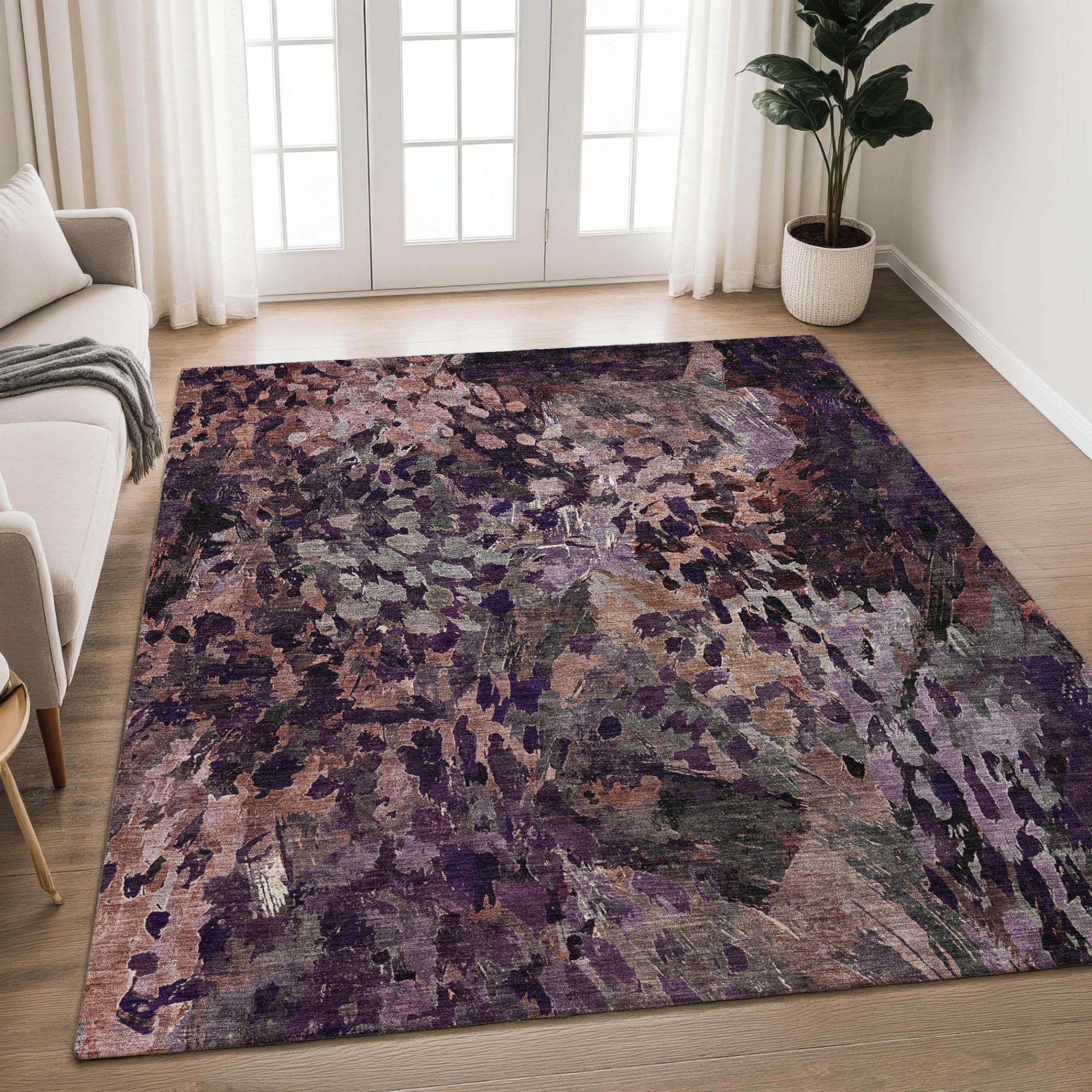 3' X 5' Plum And Purple Abstract Washable Indoor Outdoor Area Rug Homeroots Outdoor