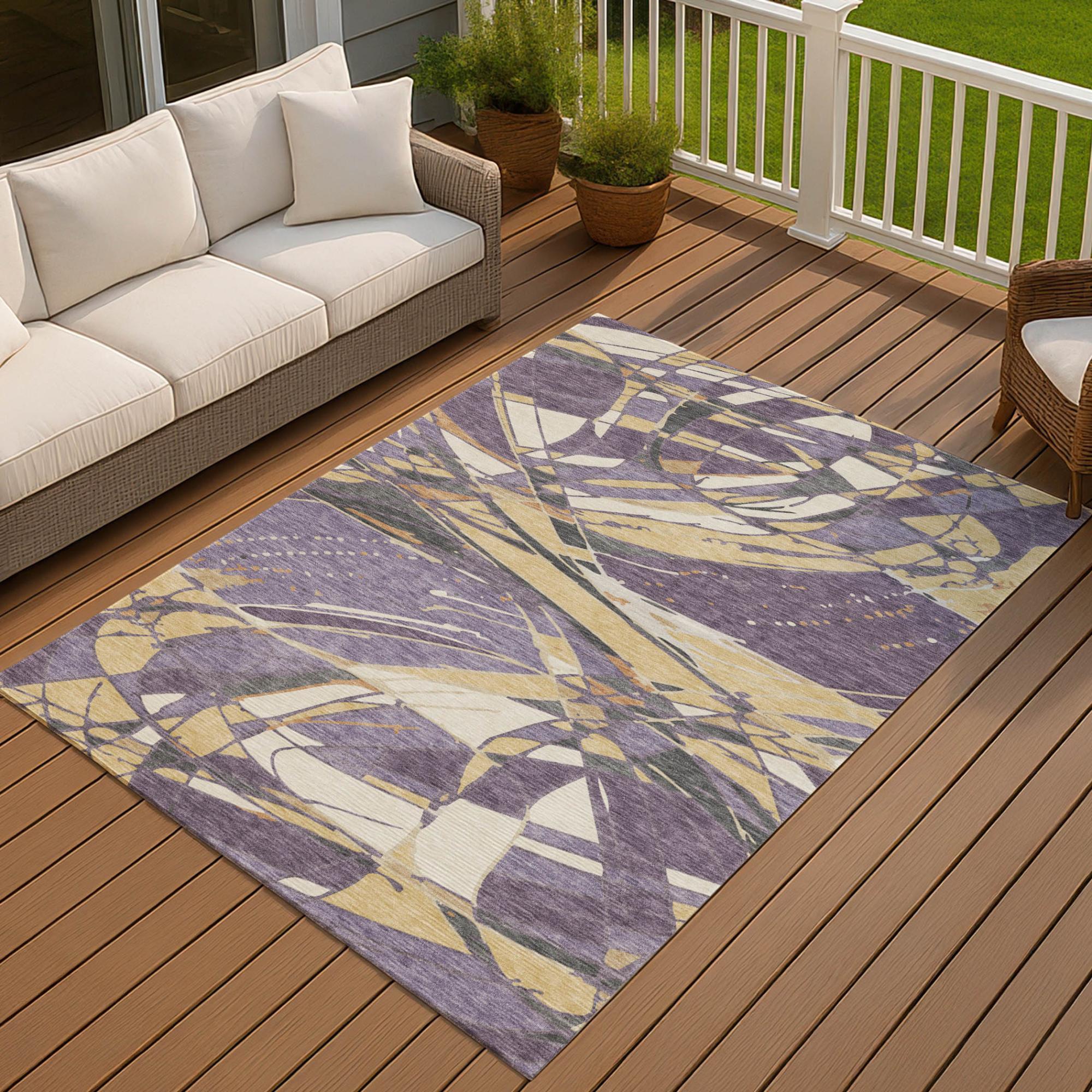 3' X 5' Plum And Purple Abstract Washable Indoor Outdoor Area Rug Homeroots Outdoor