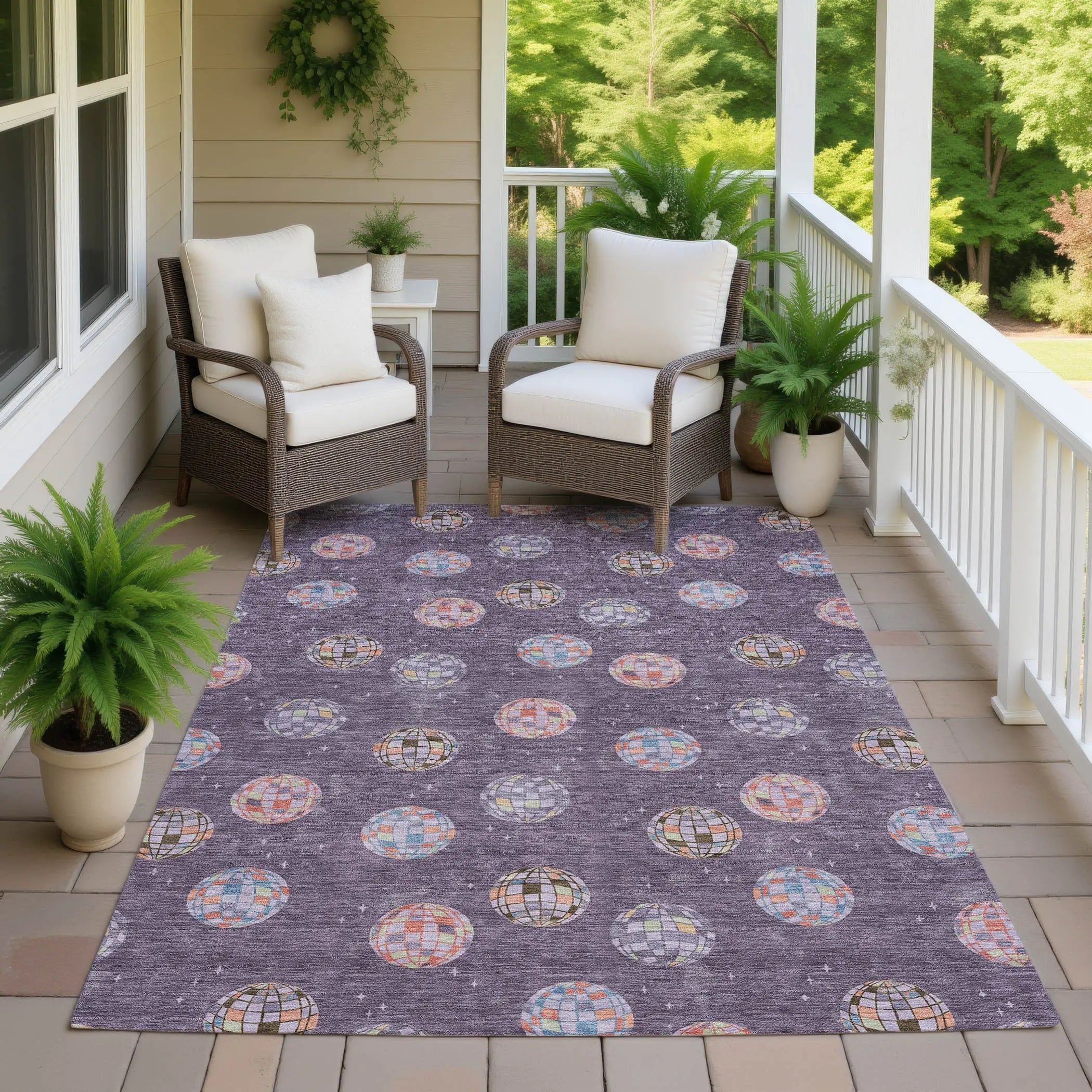 3' X 5' Plum And Purple Geometric Washable Indoor Outdoor Area Rug Homeroots Outdoor