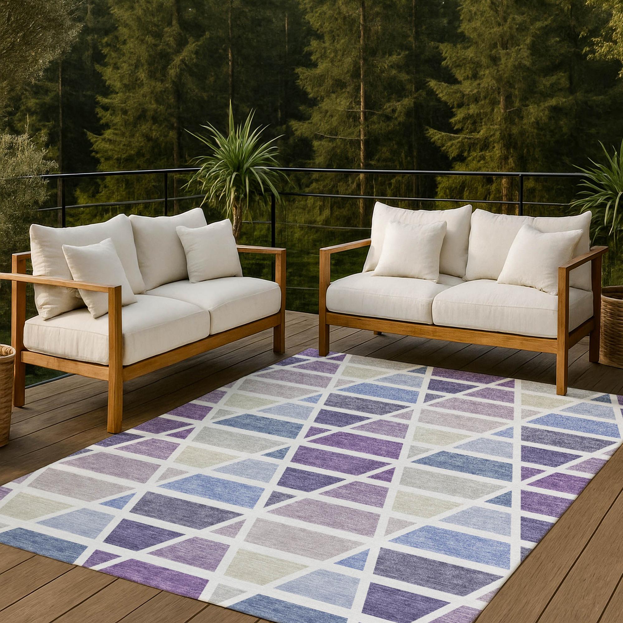3' X 5' Plum And Purple Geometric Washable Indoor Outdoor Area Rug Homeroots Outdoor