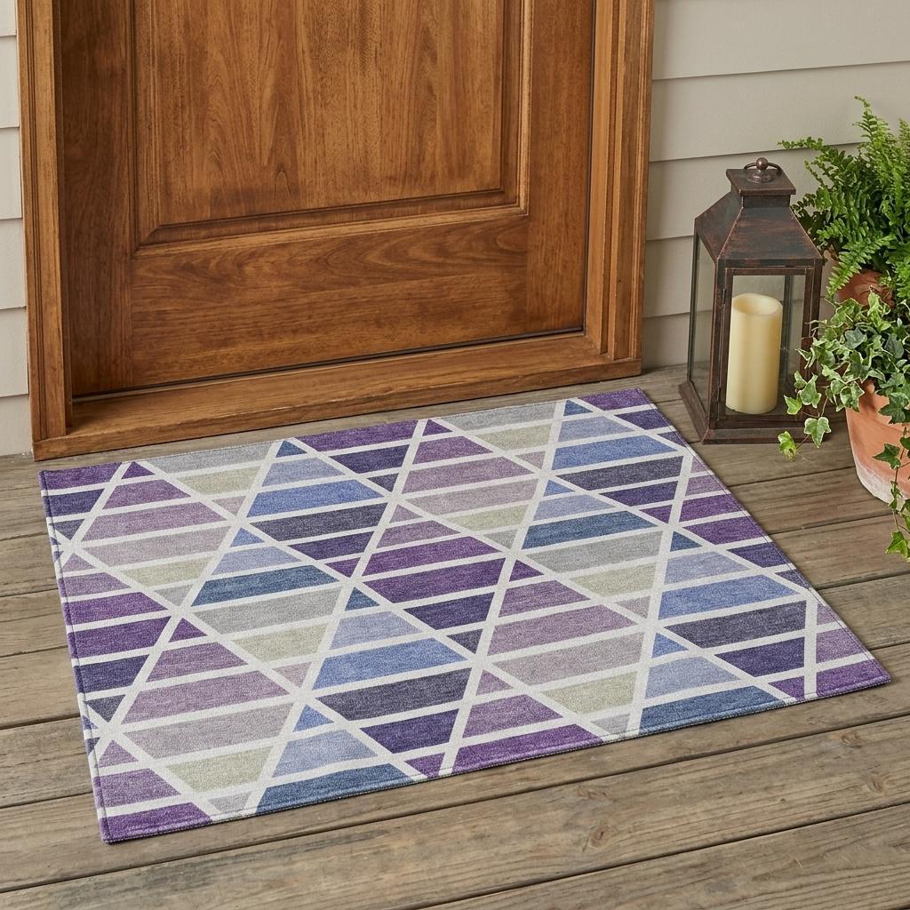 3' X 5' Plum And Purple Geometric Washable Indoor Outdoor Area Rug Homeroots Outdoor