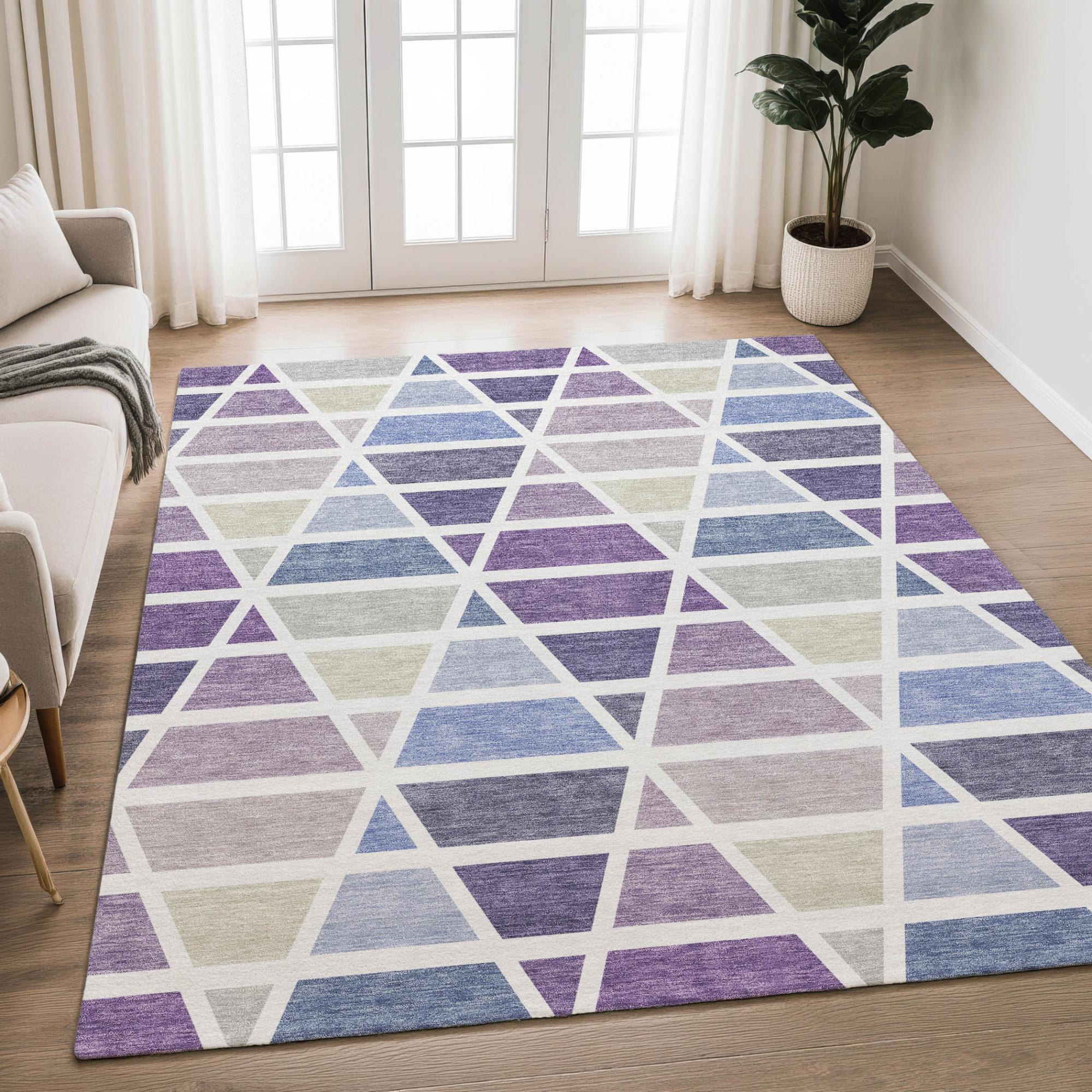 3' X 5' Plum And Purple Geometric Washable Indoor Outdoor Area Rug Homeroots Outdoor