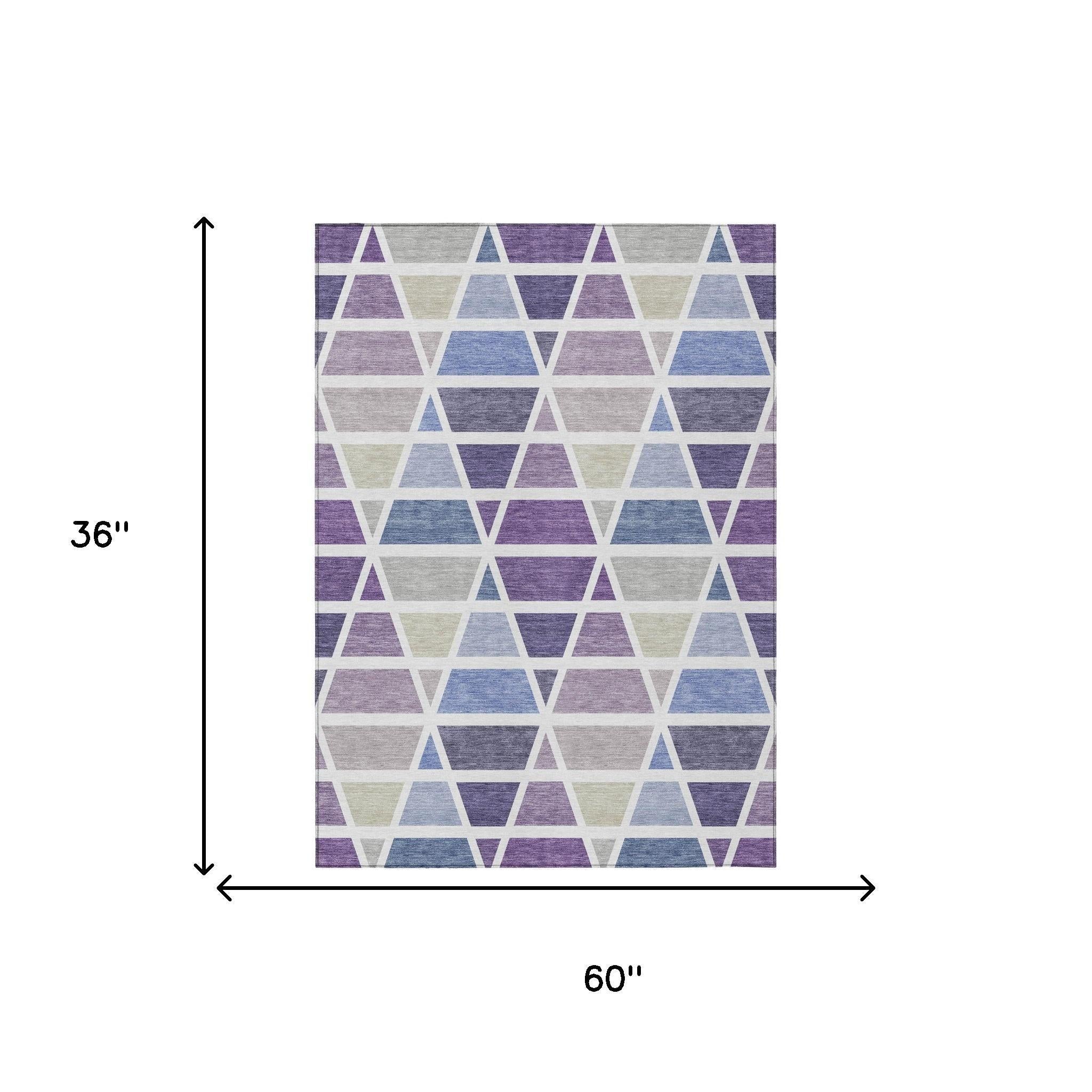 3' X 5' Plum And Purple Geometric Washable Indoor Outdoor Area Rug Homeroots Outdoor