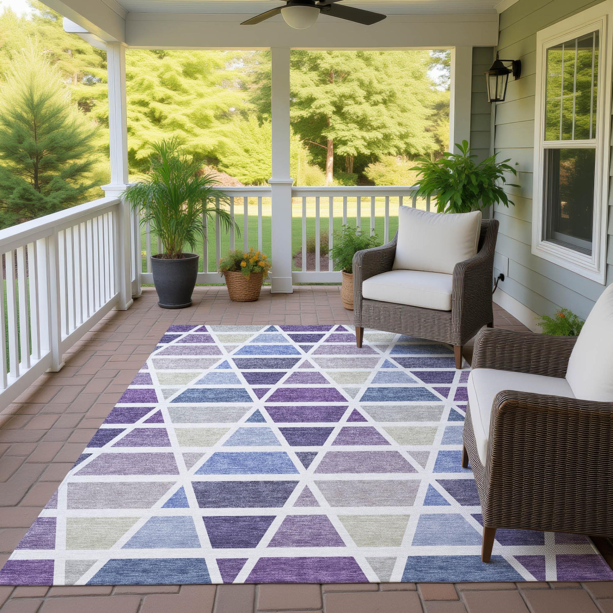 3' X 5' Plum And Purple Geometric Washable Indoor Outdoor Area Rug Homeroots Outdoor