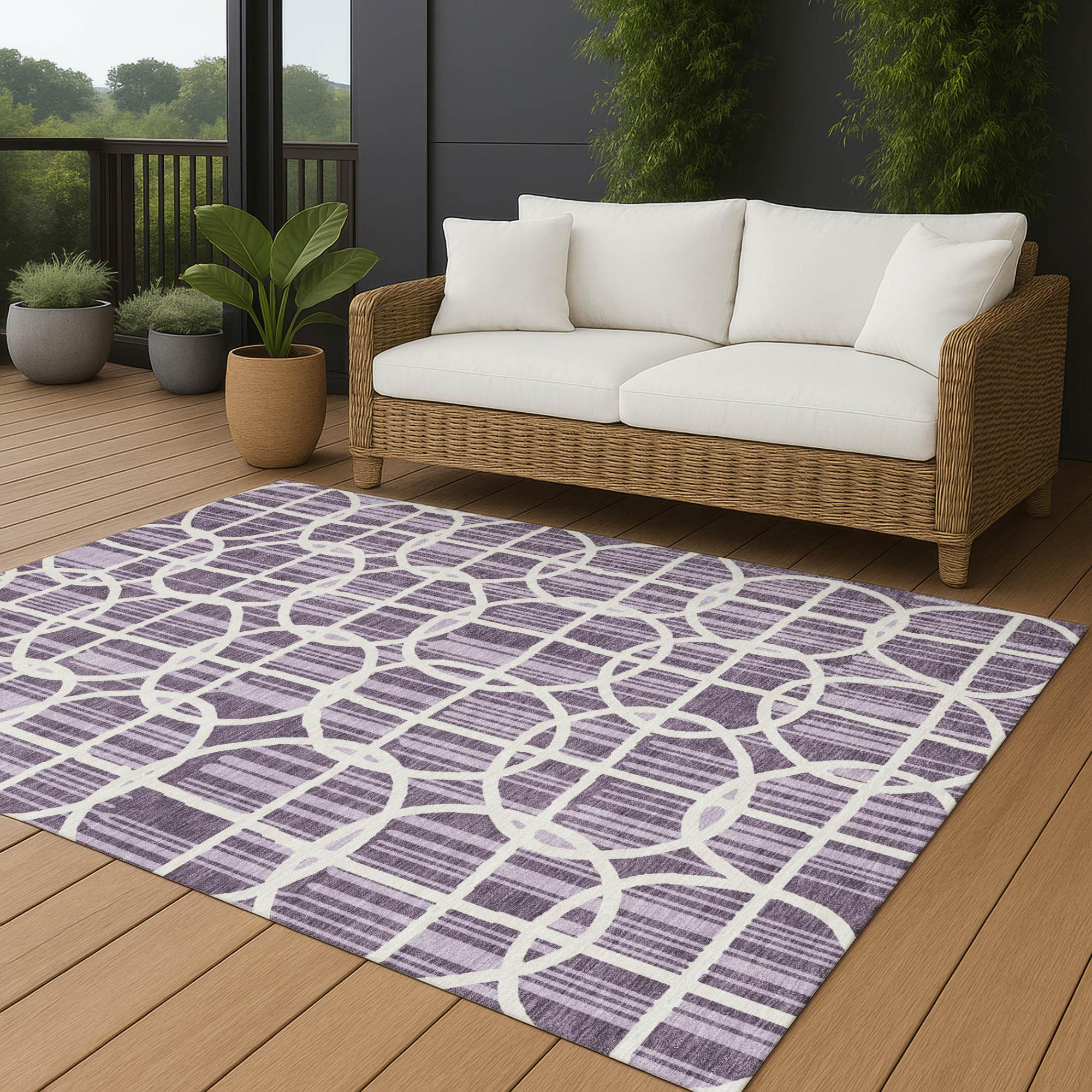 3' X 5' Plum And Purple Geometric Washable Indoor Outdoor Area Rug Homeroots Outdoor
