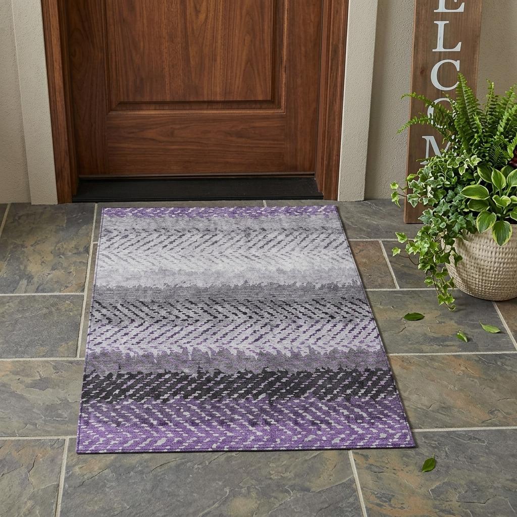 3' X 5' Plum And Purple Striped Washable Indoor Outdoor Area Rug Homeroots Outdoor