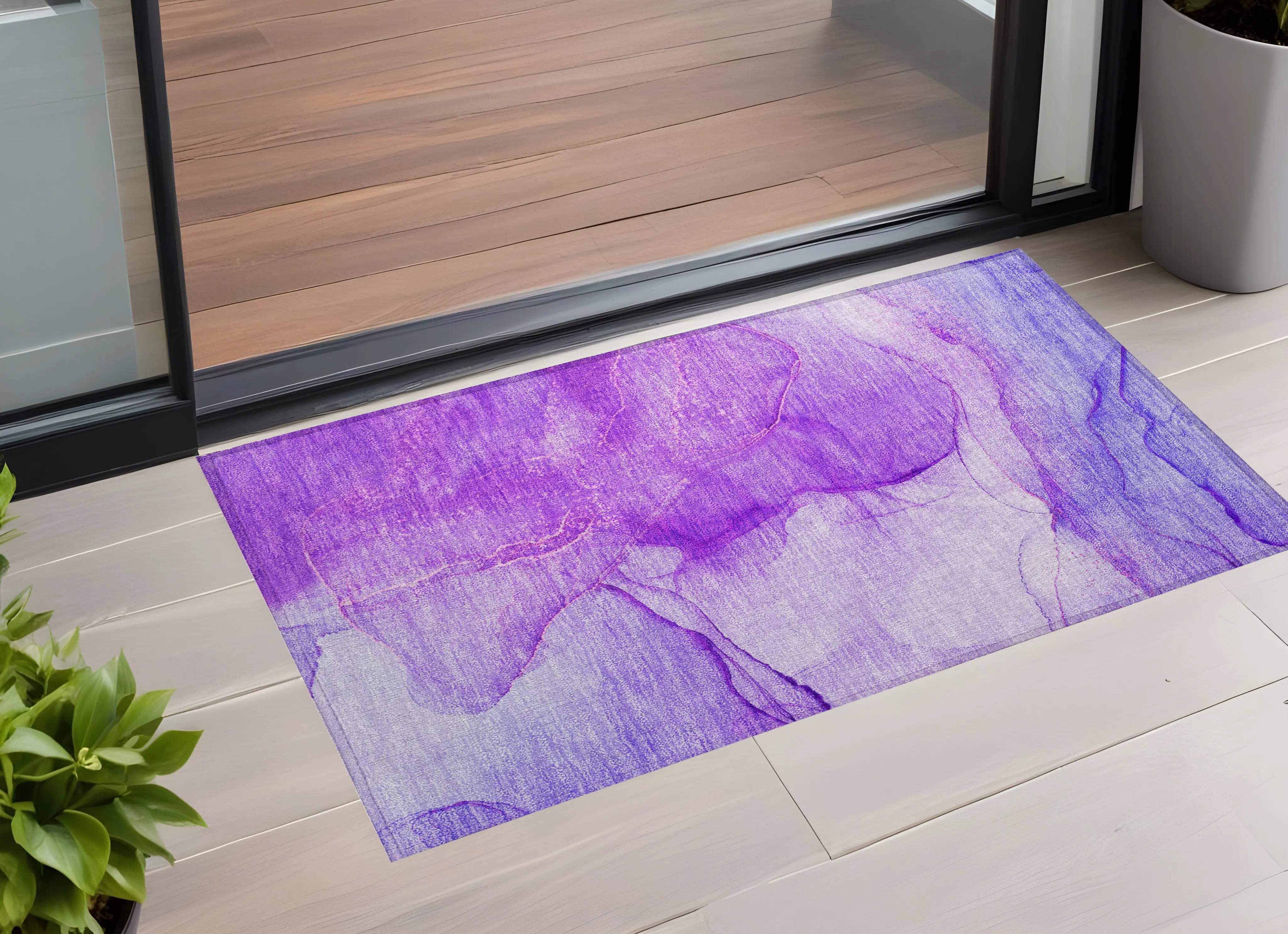 3' X 5' Purple Abstract Washable Non Skid Indoor Outdoor Area Rug Homeroots Outdoor